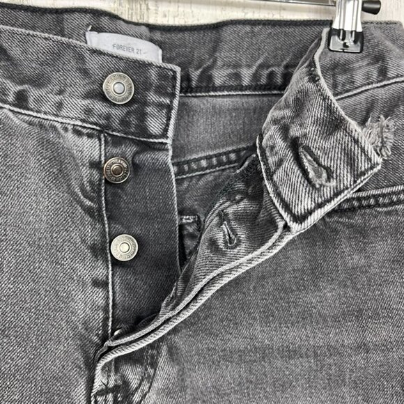 Forever 21 denim mom black 27 distressed trashed wrecked high rise grunge punk - Picture 4 of 7